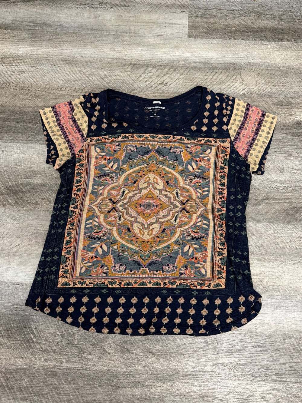 Lucky Brand Women's Persian Carpet Print Boho Graphic T-Shirt  Size 1x